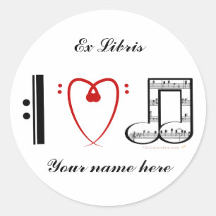 I Love Music (I heart notes) Ex Libris Bookplate