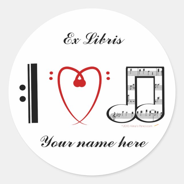 I Love Music (I heart notes) Ex Libris Bookplate (Front)