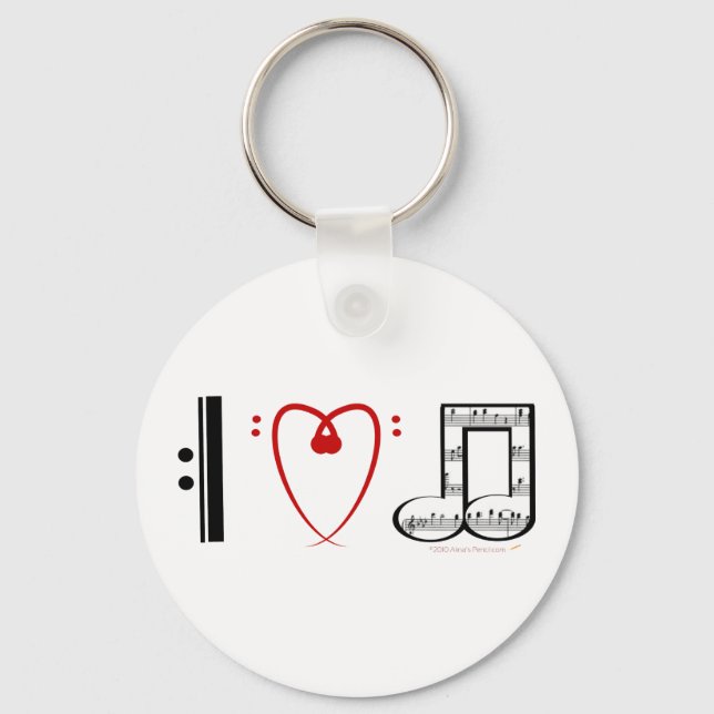 I Love Music (I heart notes) Keychain (Front)