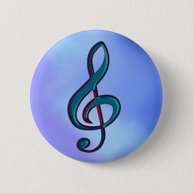 I love music / musical note on blue pinback button (Front)