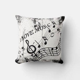I Love Music Musical Notes Art Grunge Vintage Throw Pillow