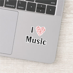 I Love Music Red Heart of Music Notes Vinyl Sticker