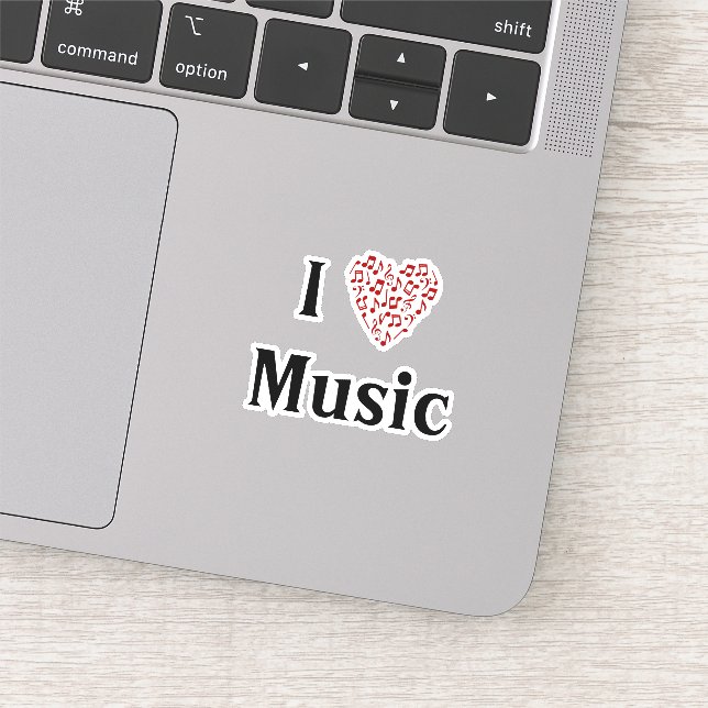 I Love Music Red Heart of Music Notes Vinyl Sticker (Detail)