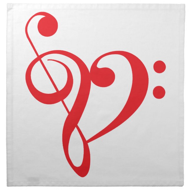 I love music, red heart with music notes cloth napkin (Front)
