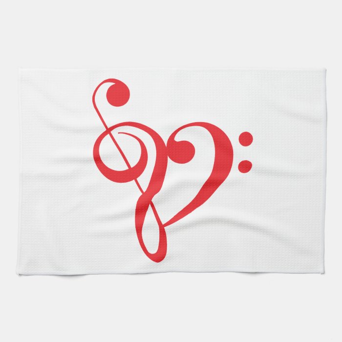 I love music, red heart with music notes kitchen towel