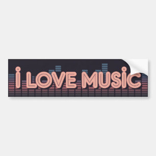 I LOVE MUSIC Retro Neon 80s Bumper Sticker