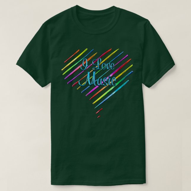 I Love Music Striped Heart  T-Shirt (Design Front)