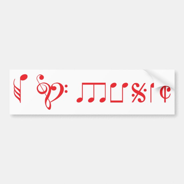 I love music, written with music notes bumper sticker (Front)