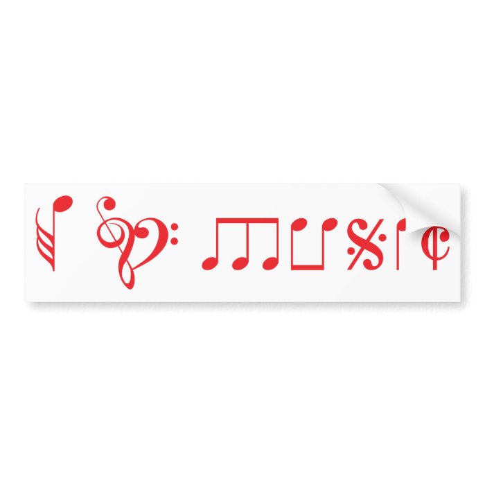 I love music, written with music notes bumper sticker