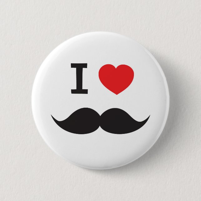 I Love Mustache Pinback Button (Front)
