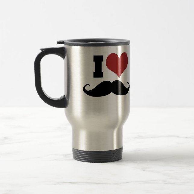 I Love Mustache Travel Mug (Left)
