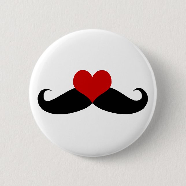 I love Mustaches Black and Red Button (Front)