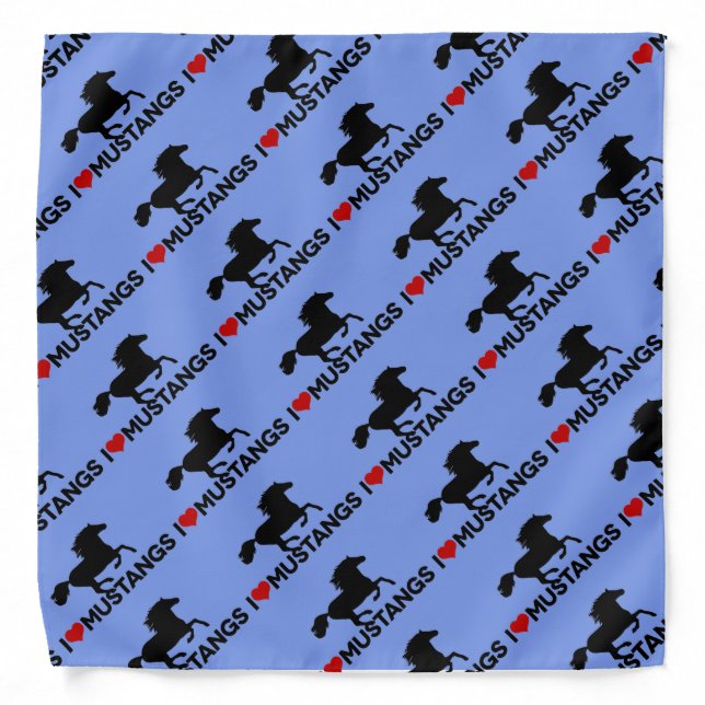 I Love Mustangs - Bandana - Blue (Front)