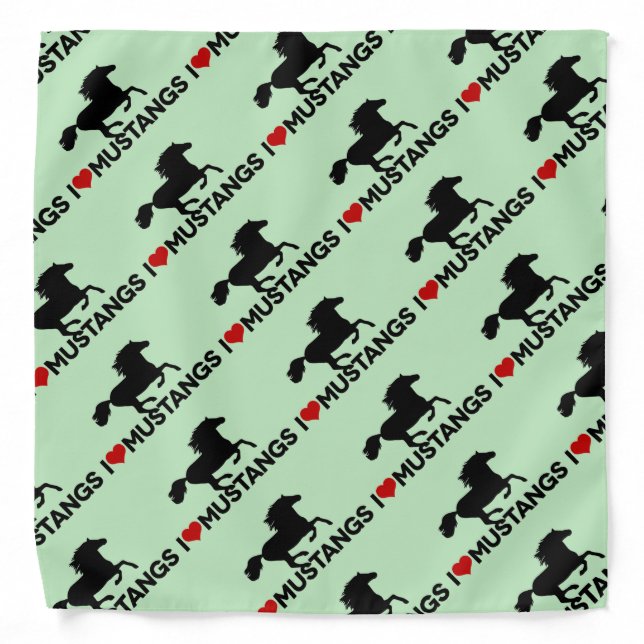 I Love Mustangs - Bandana - Green (Front)