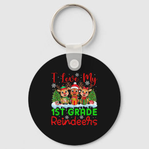 I Love My 1st Grade Reindeers Christmas Teacher St Keychain