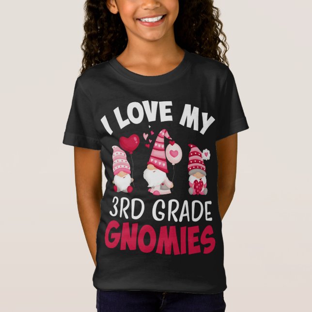I Love My 3rd Grade Gnomies Cute Valentines Day Te T-Shirt (Front)