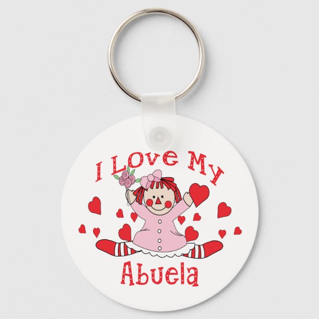 I love My Abuela Rag Doll & Hearts Keychain (Front)