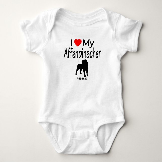 I Love My Affenpinscher Dog Silhouette Baby Bodysuit (Front)