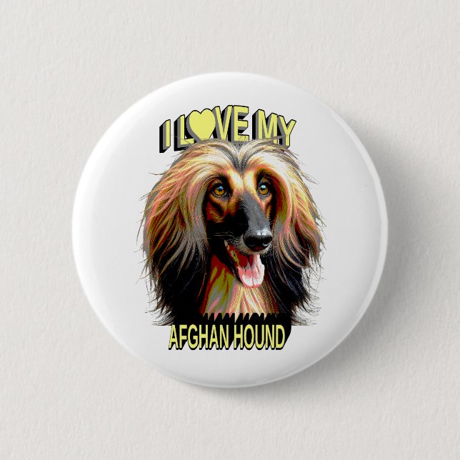 I Love My Afghan Hound – Elegant Dog Lover Design Button (Front)