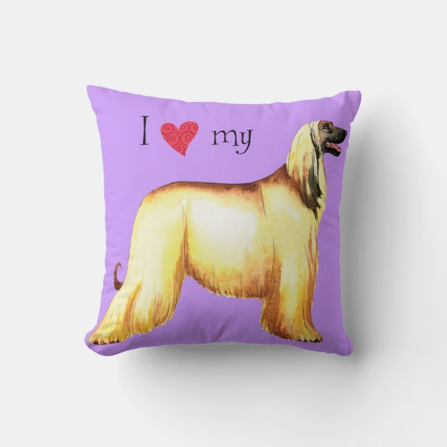I Love my Afghan Hound Throw Pillow (Front)