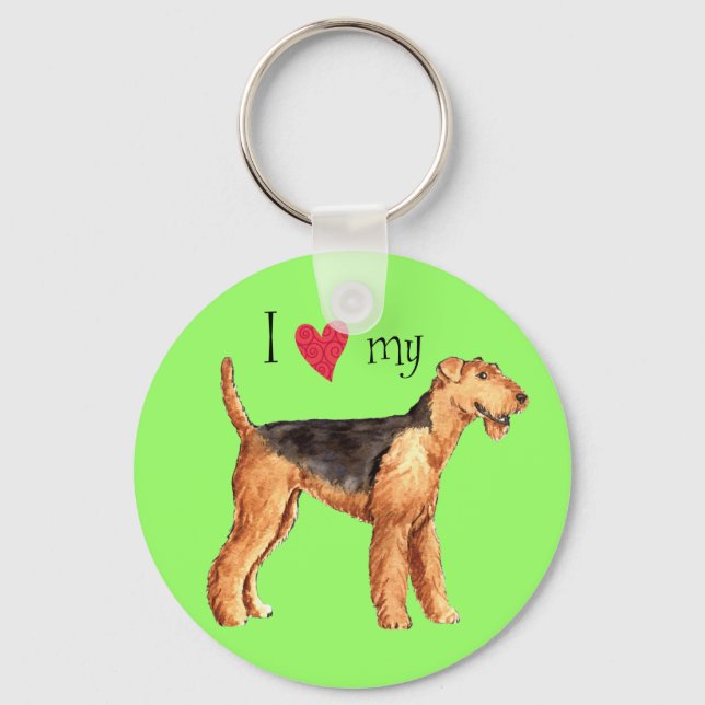 I Love my Airedale Keychain (Front)