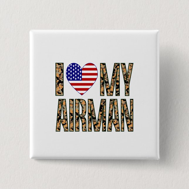 I Love My Airman - Camo Pinback Button (Front)