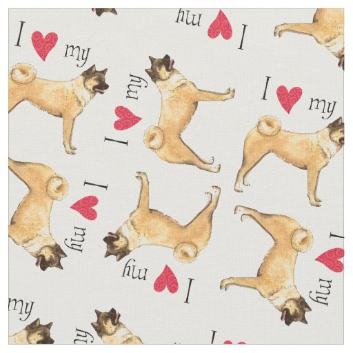 I Love my Akita Fabric