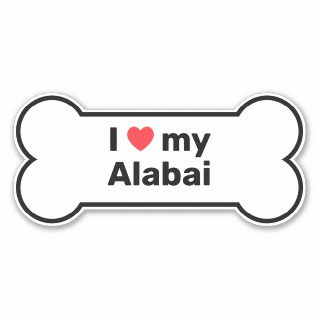 I Love My Alabai Dog Breeds Short Name Dog Bone Sticker (Front)