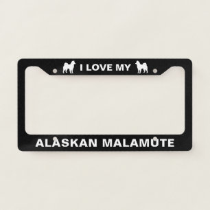 I Love My Alaskan Malamute   Dog Silhouettes License Plate Frame
