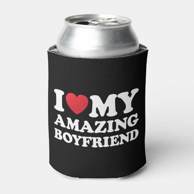 I Love My Amazing Boyfriend I Heart My Hot Bf Can Cooler (Can Front)