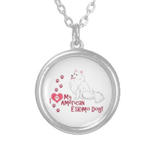 I Love My American Eskimo Dog! Silver Plated Necklace