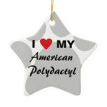 I Love My American Polydactyl Pawprint Ceramic Ornament
