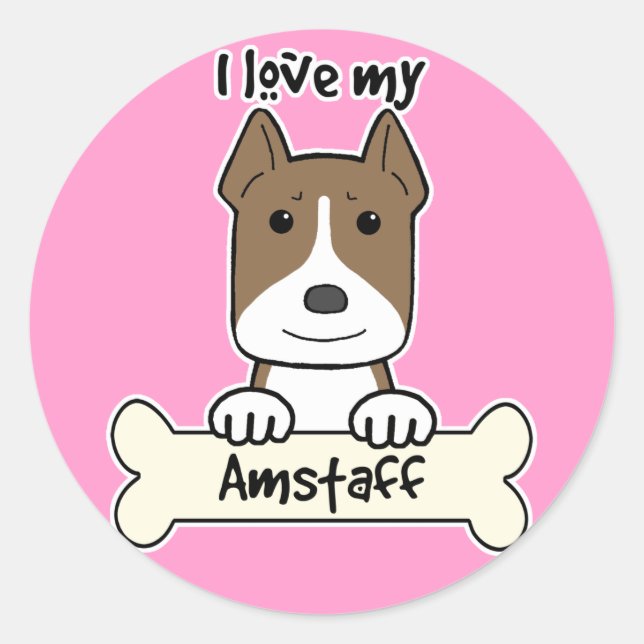 I Love My Amstaff Classic Round Sticker (Front)