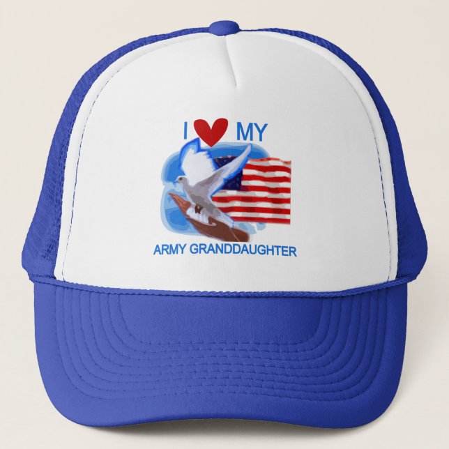 I Love My Army Granddaughter Tshirts and Gifts Trucker Hat (Front)