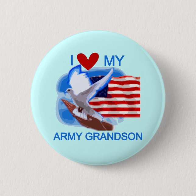 I Love My Army Grandson Tshirts and Gifts Button (Front)