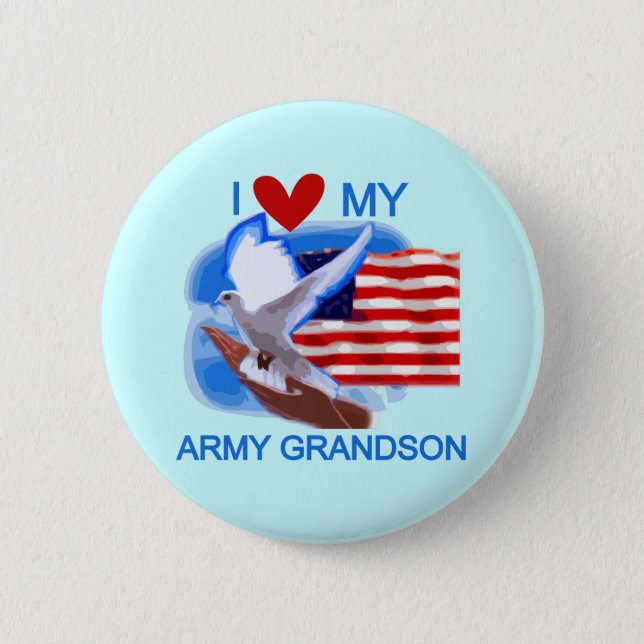 I Love My Army Grandson Tshirts and Gifts Button (Front)