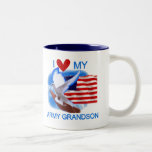 I Love My Army Grandson Tshirts and Gifts Two-Tone Coffee Mug