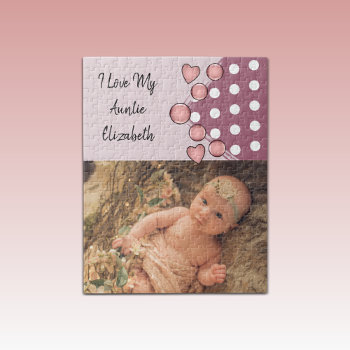 I Love My Auntie Name Photo Polka Dots Purple Jigsaw Puzzle by LynnroseDesigns at Zazzle