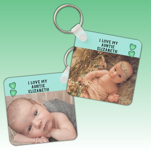 I love my Auntie name photos green double sided Keychain