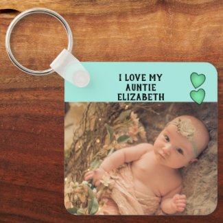 I love my Auntie name photos green double sided Keychain