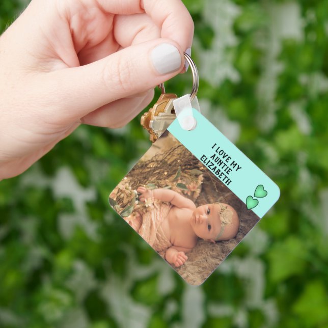 I love my Auntie name photos green double sided Keychain (Hand)
