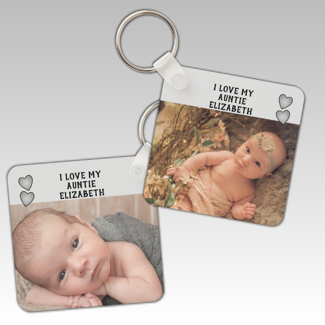I love my Auntie name photos grey double sided Keychain (Creator Uploaded)