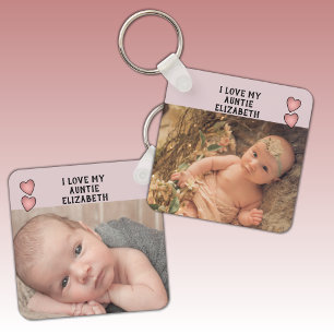 I love my Auntie name photos purple double sided Keychain