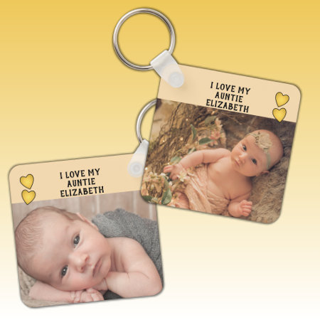 I Love My Auntie Name Photos Yellow Double Sided Keychain