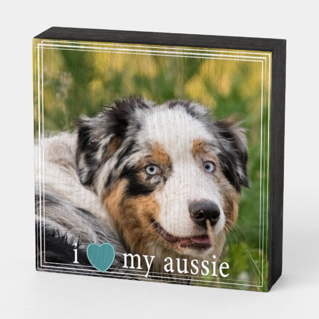 I love my Aussie Australian Shepherd White Border Wooden Box Sign (Angled Horizontal)