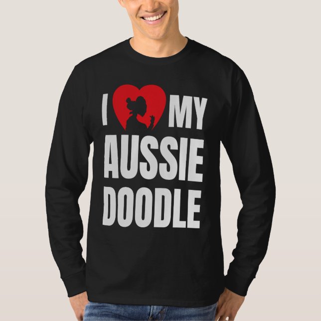I Love My Aussiedoodle Dog Silhouette in Heart T-Shirt (Front)