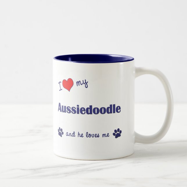I Love My Aussiedoodle (Male Dog) Two-Tone Coffee Mug (Right)