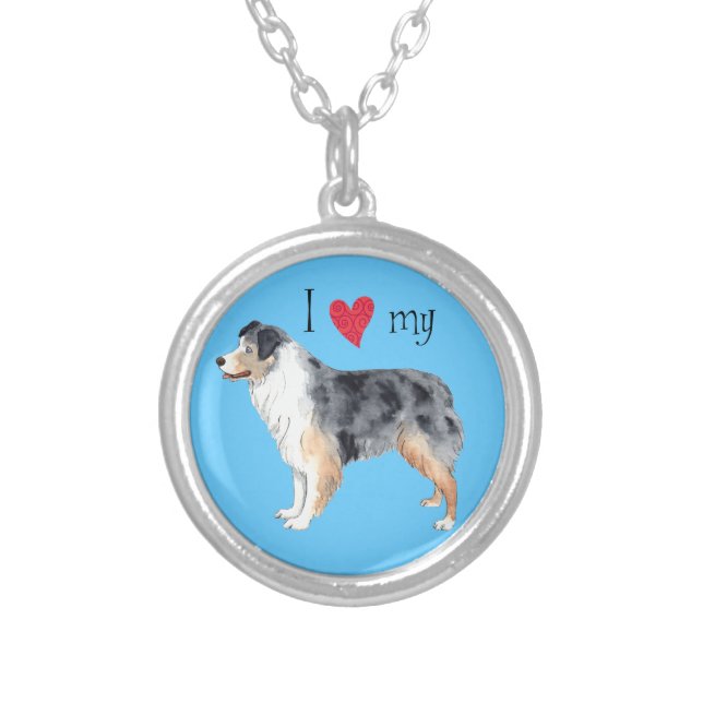 I Love my Australian Shepherd Silver Plated Necklace (Front)