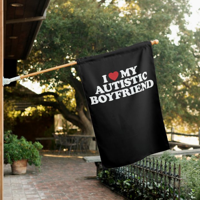 I Love My Autistic Boyfriend I Heart Groovy House Flag (In SItu)