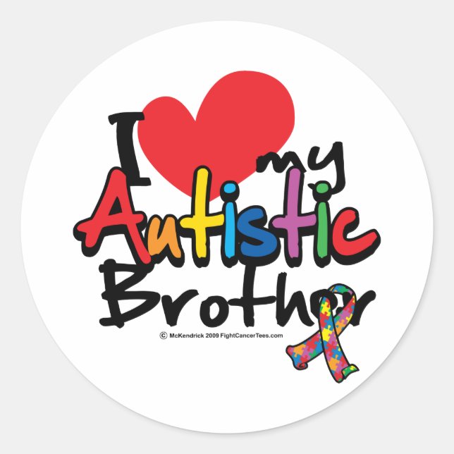 I Love My Autistic Brother Classic Round Sticker (Front)